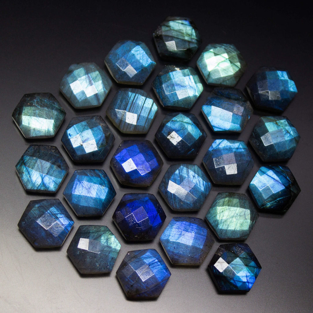 Fine Quality Labradorite Faceted Hexagon Briolette Gemstone Pair Beads 20pcs 7mm - Jalvi & Co.