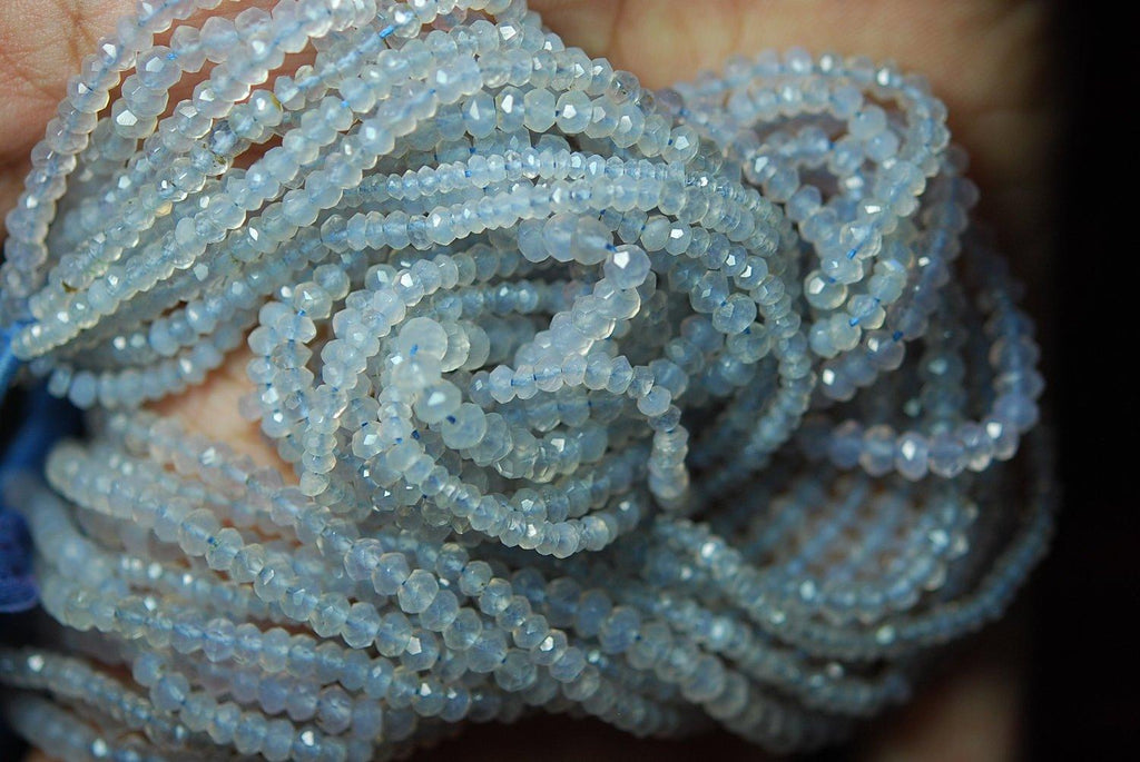 Full 14 Inch Strand Of Machine Cut Quality White Natural Chalcedony Micro Faceted Roundels 14 Inch Long Strand. - Jalvi & Co.