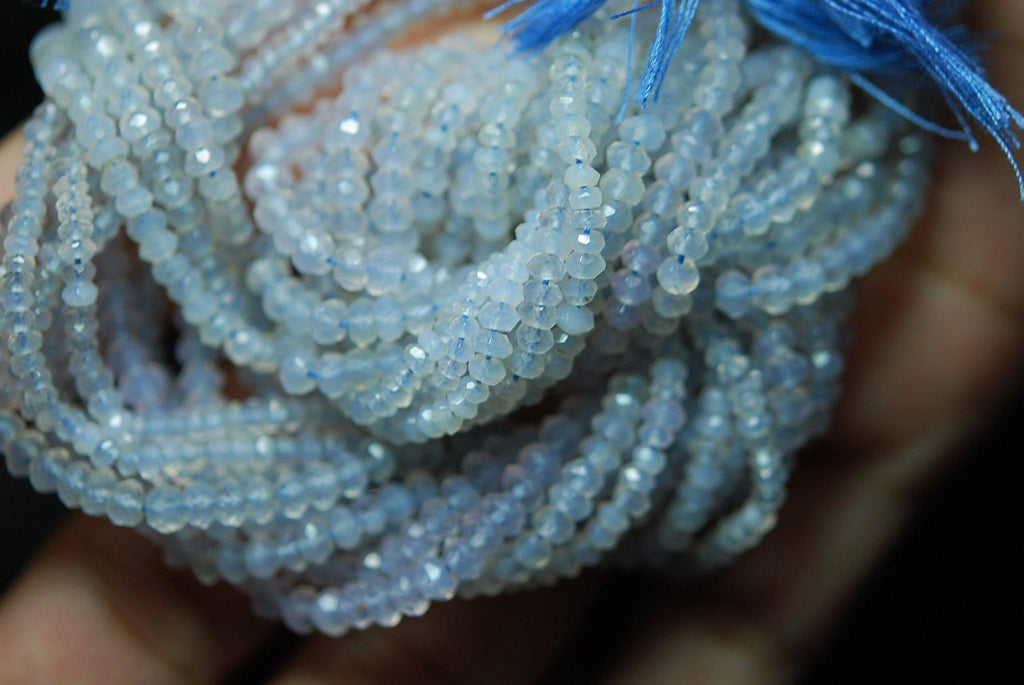 Full 14 Inch Strand Of Machine Cut Quality White Natural Chalcedony Micro Faceted Roundels 14 Inch Long Strand. - Jalvi & Co.