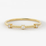 Gold Diamond Rope Ring/ 14k Gold Trio Diamond Engagement Ring/ Simple Engagement Ring/ Stackable Ring / Dainty Diamond Ring