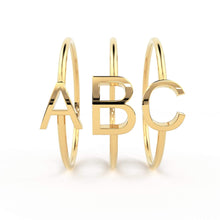 Load image into Gallery viewer, Gold Letter Ring / 14K Solid Gold / Letter Ring / Initial Gold Ring / Stackable Letter Ring / Stackable Initial Rings / Dainty Letter Ring - Jalvi & Co.