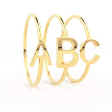 Load image into Gallery viewer, Gold Letter Ring / 14K Solid Gold / Letter Ring / Initial Gold Ring / Stackable Letter Ring / Stackable Initial Rings / Dainty Letter Ring - Jalvi & Co.