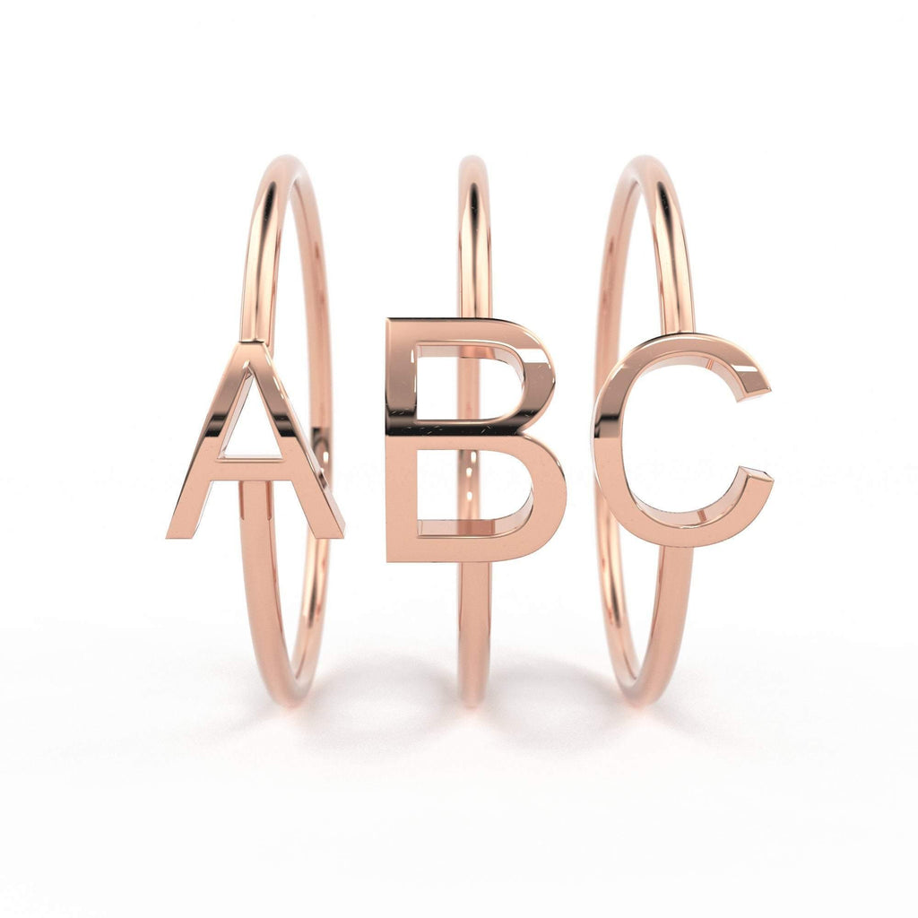 Gold Letter Ring / 14K Solid Gold / Letter Ring / Initial Gold Ring / Stackable Letter Ring / Stackable Initial Rings / Dainty Letter Ring - Jalvi & Co.