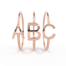 Load image into Gallery viewer, Gold Letter Ring / 14K Solid Gold / Letter Ring / Initial Gold Ring / Stackable Letter Ring / Stackable Initial Rings / Dainty Letter Ring - Jalvi & Co.