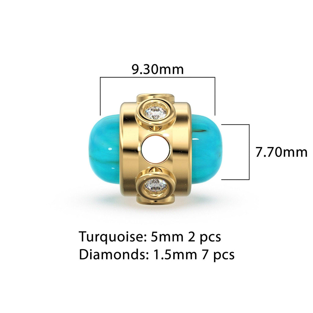 Gold Micro Bezel Turquoise Spacer Beads, Ethiopian Opal DIY Jewelry Making European Charms Beaded Bracelet, Gemstone Bead Size 9mm Hole 2mm - Jalvi & Co.