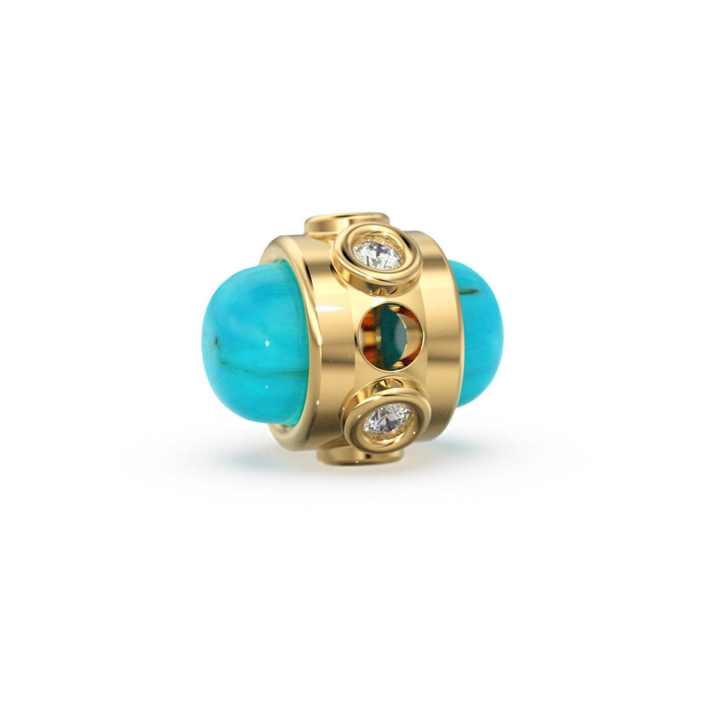 Gold Micro Bezel Turquoise Spacer Beads, Ethiopian Opal DIY Jewelry Making European Charms Beaded Bracelet, Gemstone Bead Size 9mm Hole 2mm - Jalvi & Co.