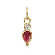 Load image into Gallery viewer, Gold Natural Ruby with Diamond Charm, Drop Earring, Dainty Earwire, Faceted ruby, 18k Gold Earwire, Red Ruby Earring Finding, Gold Pendant - Jalvi &amp; Co.
