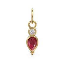 Load image into Gallery viewer, Gold Natural Ruby with Diamond Charm, Drop Earring, Dainty Earwire, Faceted ruby, 18k Gold Earwire, Red Ruby Earring Finding, Gold Pendant - Jalvi & Co.