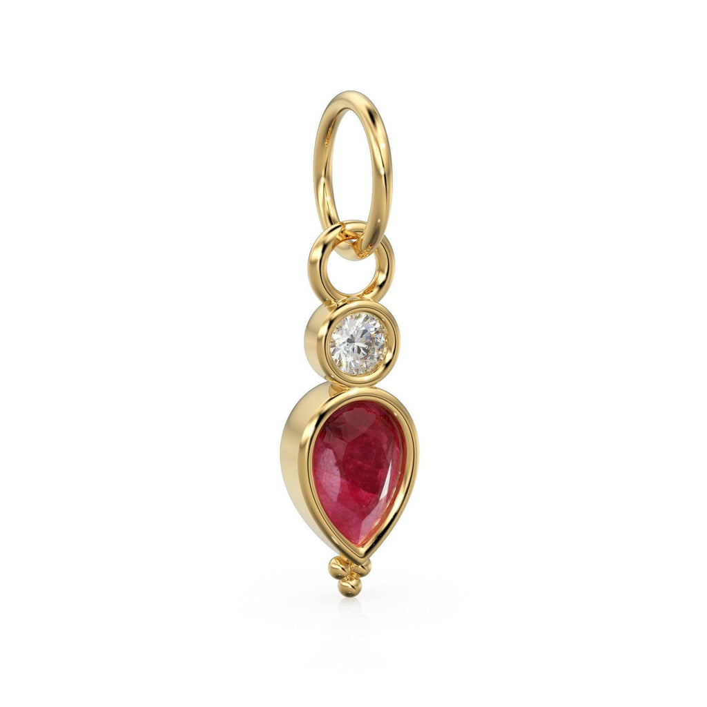 Gold Natural Ruby with Diamond Charm, Drop Earring, Dainty Earwire, Faceted ruby, 18k Gold Earwire, Red Ruby Earring Finding, Gold Pendant - Jalvi & Co.