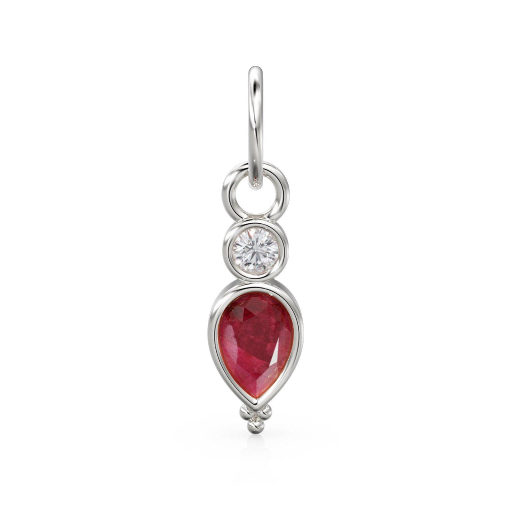 Gold Natural Ruby with Diamond Charm, Drop Earring, Dainty Earwire, Faceted ruby, 18k Gold Earwire, Red Ruby Earring Finding, Gold Pendant - Jalvi & Co.
