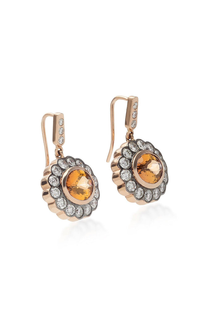 Golden Citrine & Diamond 14k Solid Rose Gold Earrings - Jalvi & Co.