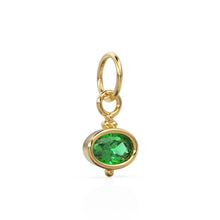 Load image into Gallery viewer, Green Emerald Charms 14k Yellow Solid Oval Charm / Solid Gold Zambian Emerald Bezel Charm Pendant / Green Oval Gemstone Bezel 18K Jewelry - Jalvi & Co.