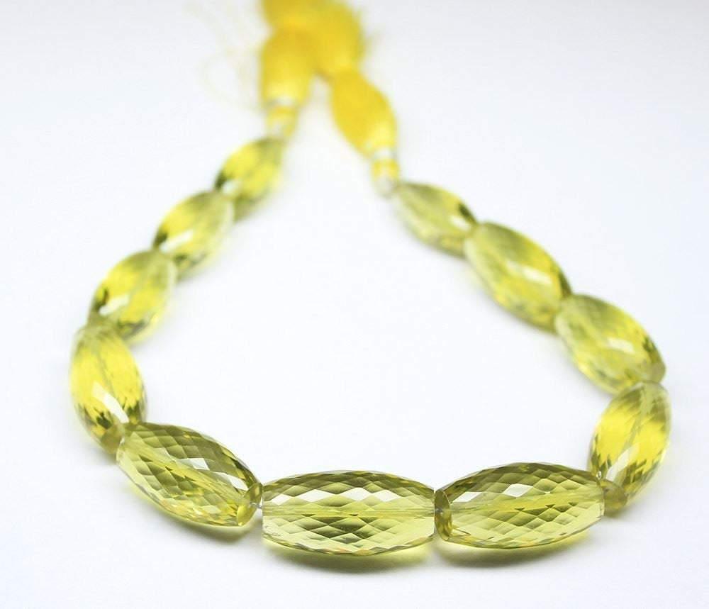 Green Gold Lemon Quartz Puff Marquise Faceted Beads Strand 4.5" 18mm 24mm - Jalvi & Co.
