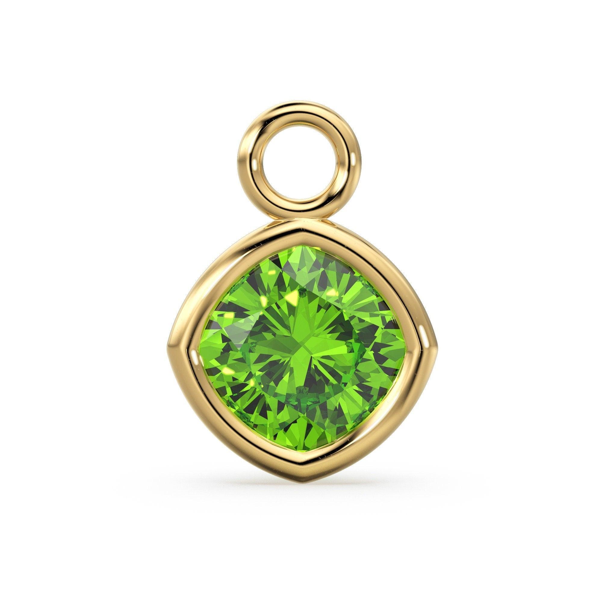 Green Peridot Solid Gold Charm Natural Green Olivine Gemstone