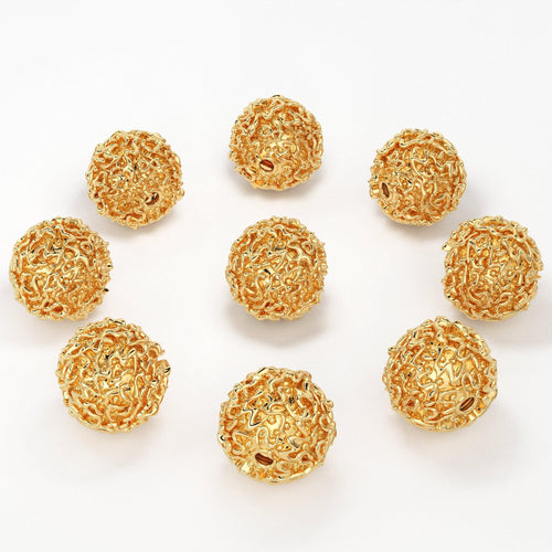 Handcrafted 14k 18k Solid Gold Antique Design Gold Spacer Handmade Round Bead Perfect for Necklace 10mm - Jalvi & Co.