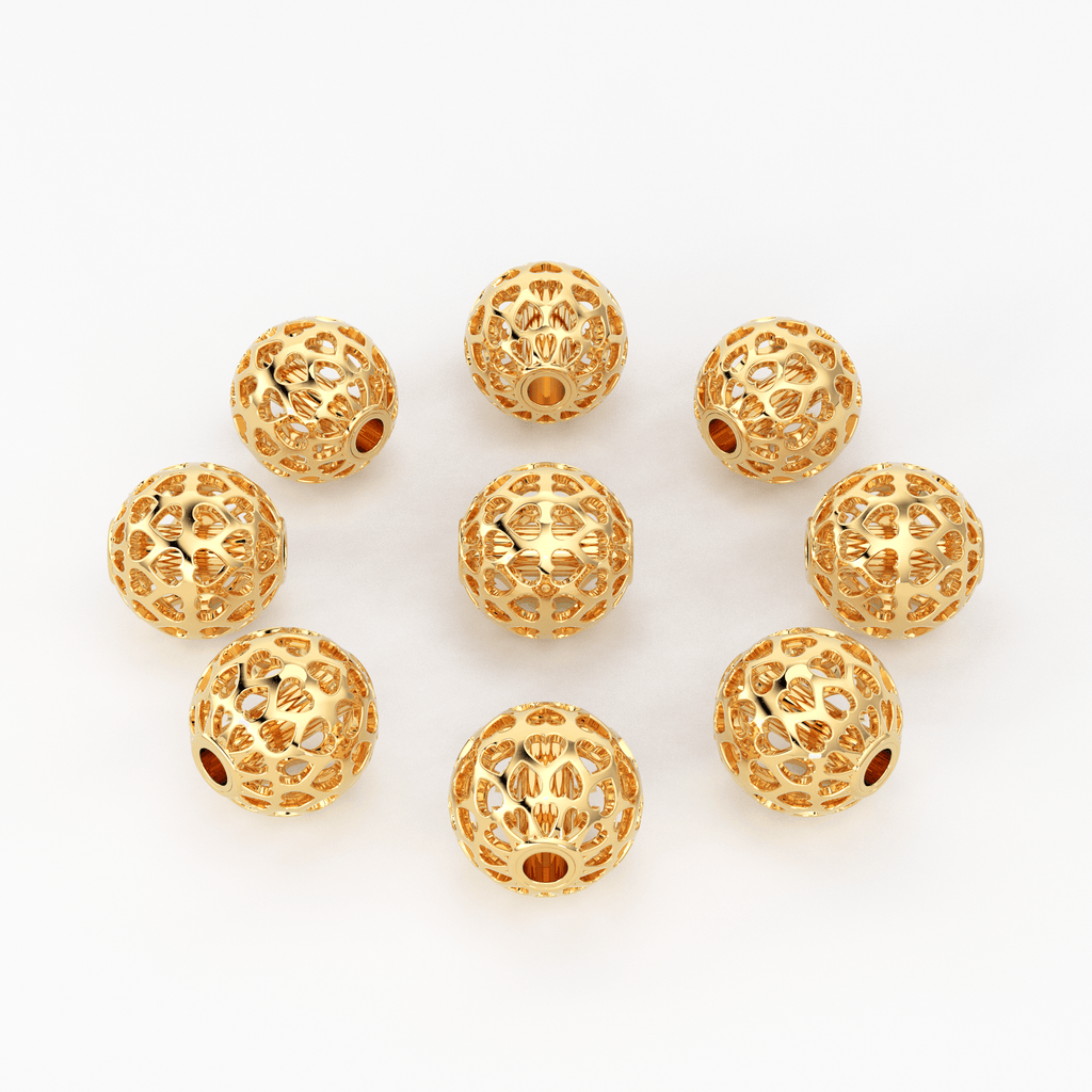 Heart Cutout Solid Gold Handmade Designer Round Spacer Gold Bead Finding 10mm - Jalvi & Co.