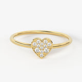 Heart Diamond Band in 14k Solid Gold / Heart Gold Diamond Ring / Gold Band White Diamond Ring / Milgrain Diamond Wedding Band
