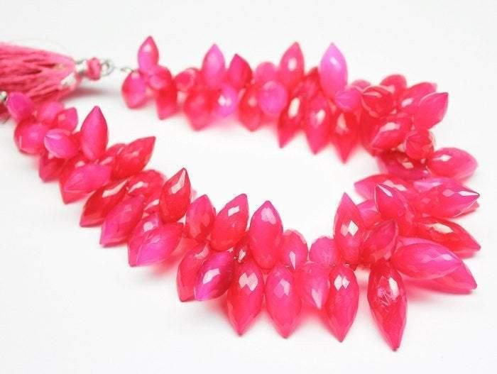 Hot Pink Chalcedony Faceted Puff Marquise Drop Gemstone Loose Bead Strand 5" 7mm 11mm - Jalvi & Co.