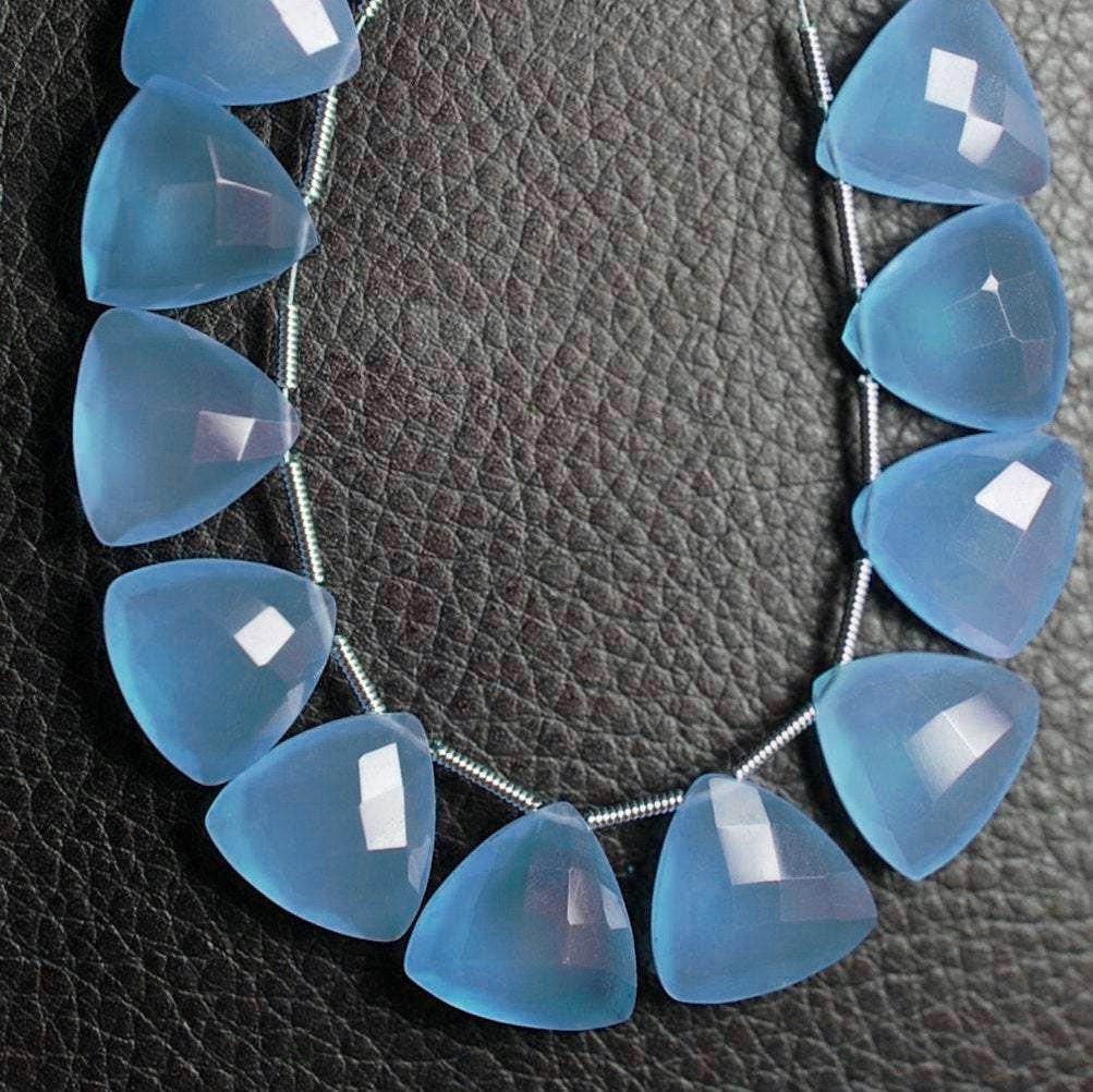 Ice Blue Chalcedony Faceted Trillion Briolette Gemstone Loose Beads 5 Pair 14mm - Jalvi & Co.