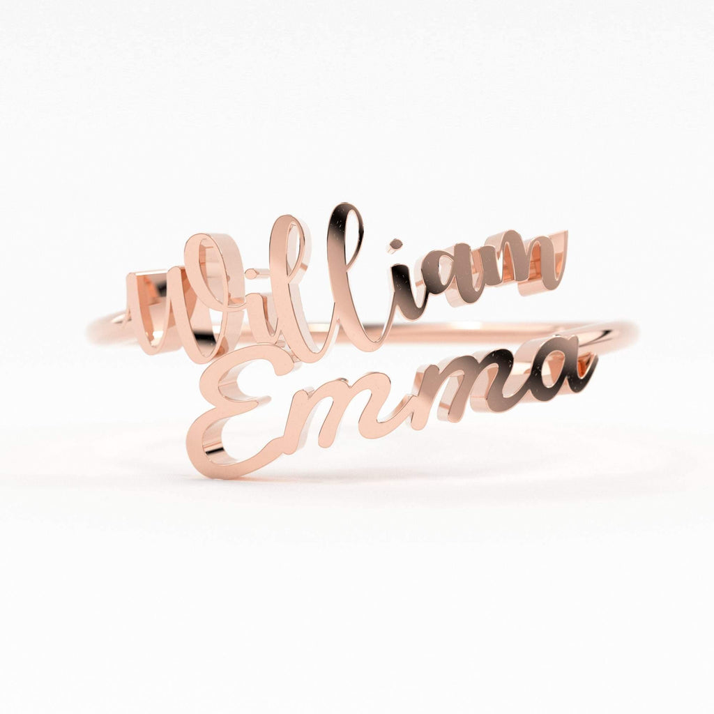 Double Name Ring / Solid 14K Gold / Two Name Ring / Initial Gold Ring / Stackable Letter Ring / Stackable Initial Rings / Personalized Gift - Jalvi & Co.