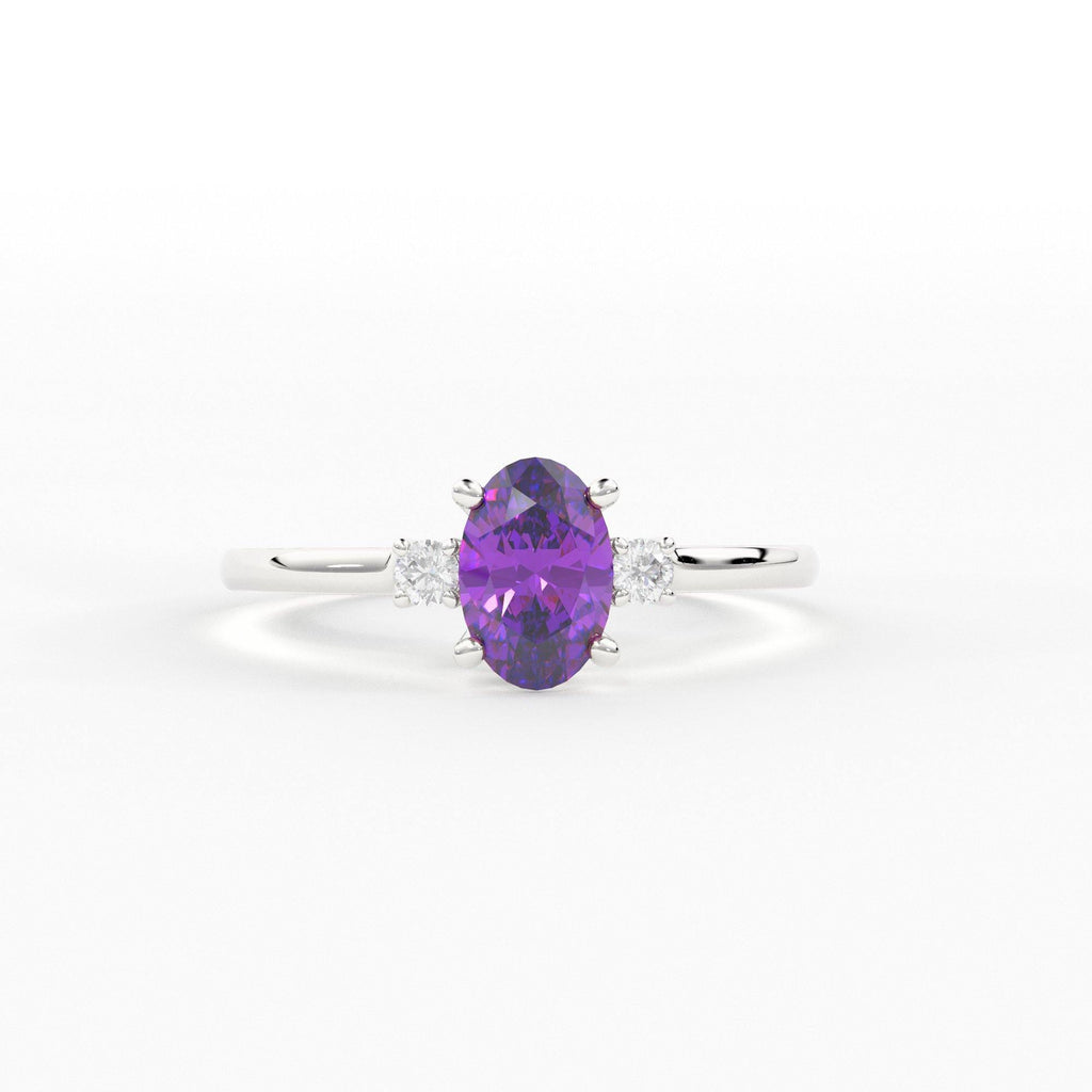 Amethyst Ring / Amethyst Engagement Ring in 14k Gold / Oval Cut Natural Amethyst Diamond Ring / February Birthstone / Promise Ring - Jalvi & Co.