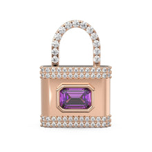 Load image into Gallery viewer, Amethyst Pave Diamond PadLock Charm / February Birthstone Gemstone Pendant / Padlock 14k Gold Pendant / Purple Gemstone 18k Gold JewelrySALE - Jalvi & Co.