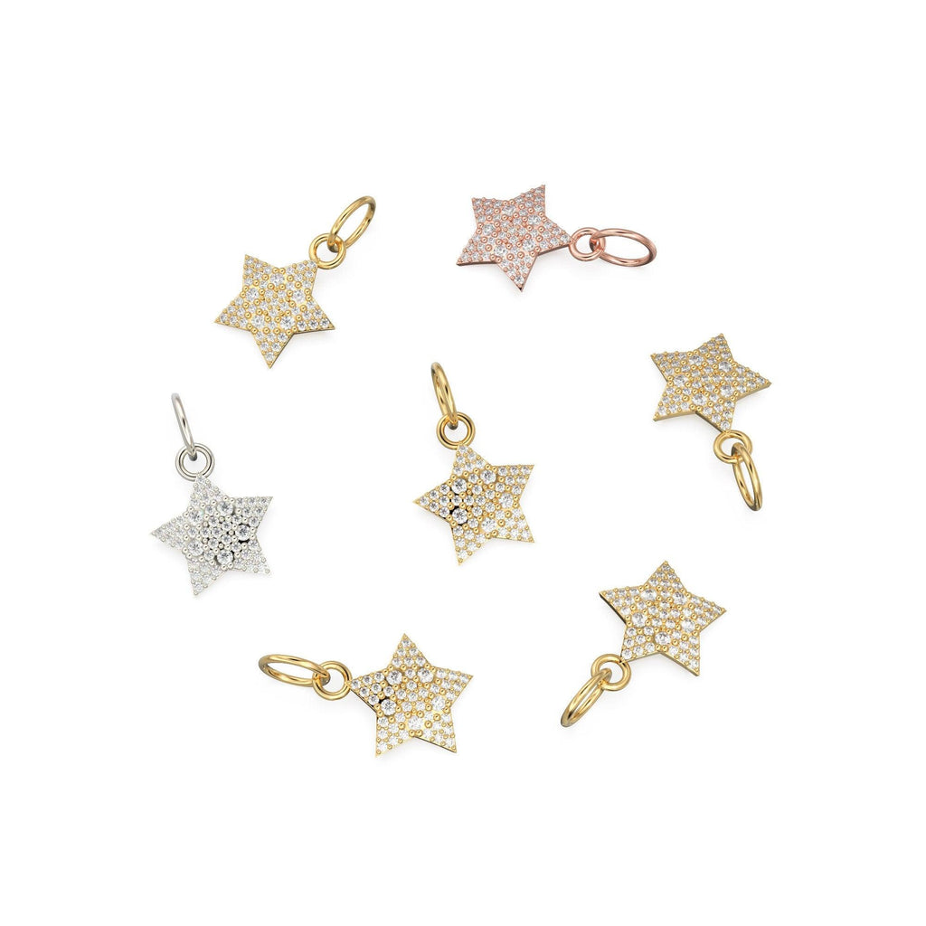 Diamond Solid Gold Pave Star Charm / 18k Gold Star Pendant / Petite Brilliant Diamond Charm / Solid Gold Star Charm / Charm for Bracelets - Jalvi & Co.