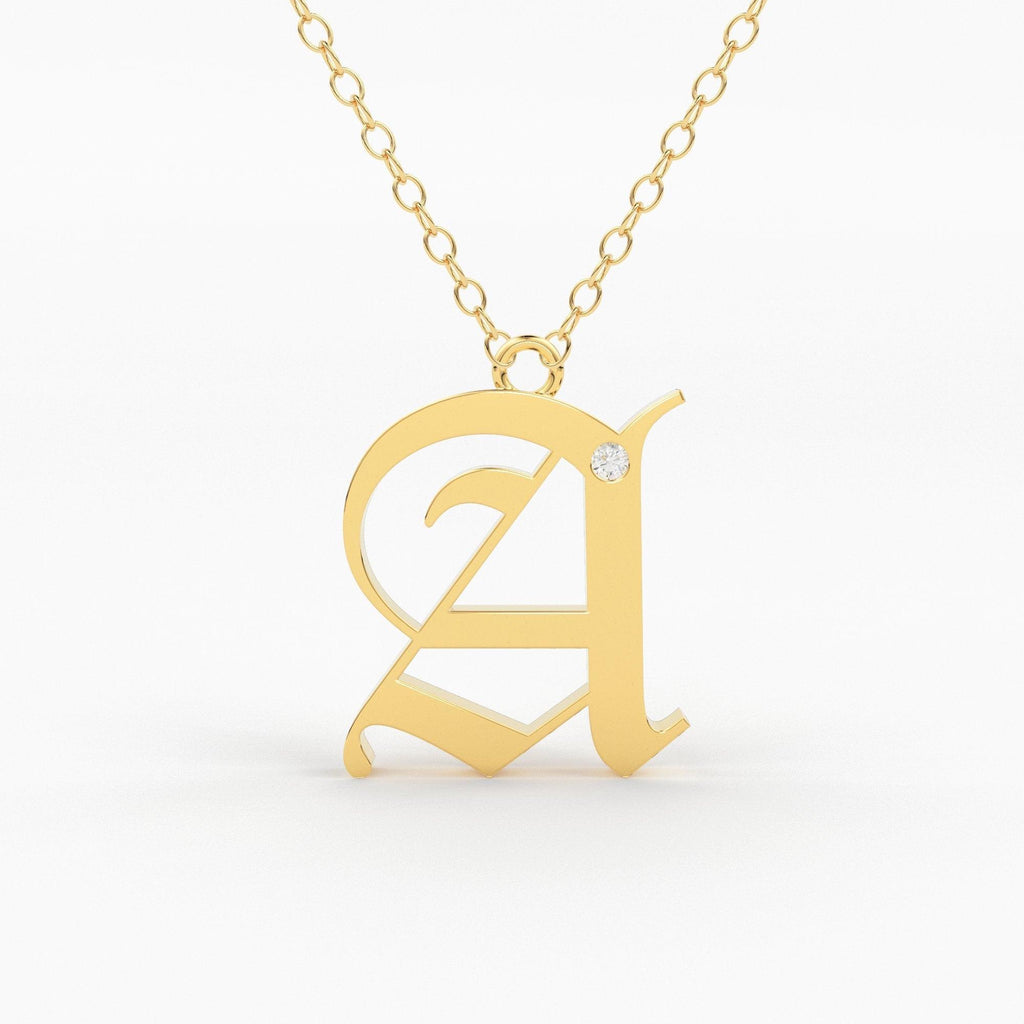 Initial Diamond Necklace / 14k Solid Gold / Letter Necklace / Old English Necklace / Letter Jewelry / Personalized Necklace / Monogram Gift - Jalvi & Co.