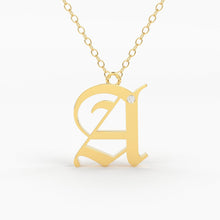 Load image into Gallery viewer, Initial Diamond Necklace / 14k Solid Gold / Letter Necklace / Old English Necklace / Letter Jewelry / Personalized Necklace / Monogram Gift - Jalvi & Co.
