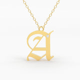 Initial Diamond Necklace / 14k Solid Gold / Letter Necklace / Old English Necklace / Letter Jewelry / Personalized Necklace / Monogram Gift