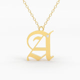 Initial Diamond Necklace / 14k Solid Gold / Letter Necklace / Old English Necklace / Letter Jewelry / Personalized Necklace / Monogram Gift