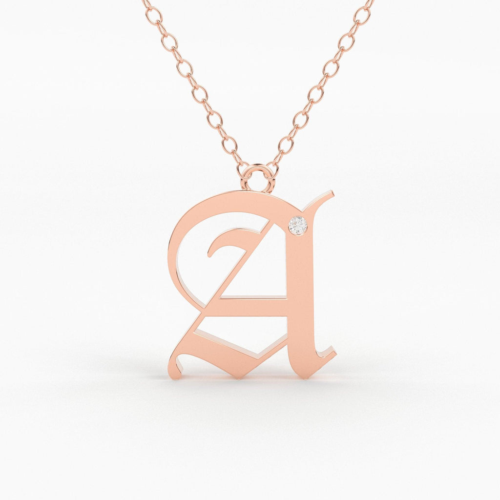 Initial Diamond Necklace / 14k Solid Gold / Letter Necklace / Old English Necklace / Letter Jewelry / Personalized Necklace / Monogram Gift - Jalvi & Co.