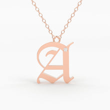 Load image into Gallery viewer, Initial Diamond Necklace / 14k Solid Gold / Letter Necklace / Old English Necklace / Letter Jewelry / Personalized Necklace / Monogram Gift - Jalvi & Co.