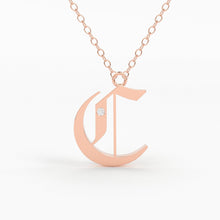 Load image into Gallery viewer, Initial Diamond Necklace / 14k Solid Gold / Letter Necklace / Old English Necklace / Letter Jewelry / Personalized Necklace / Monogram Gift - Jalvi & Co.