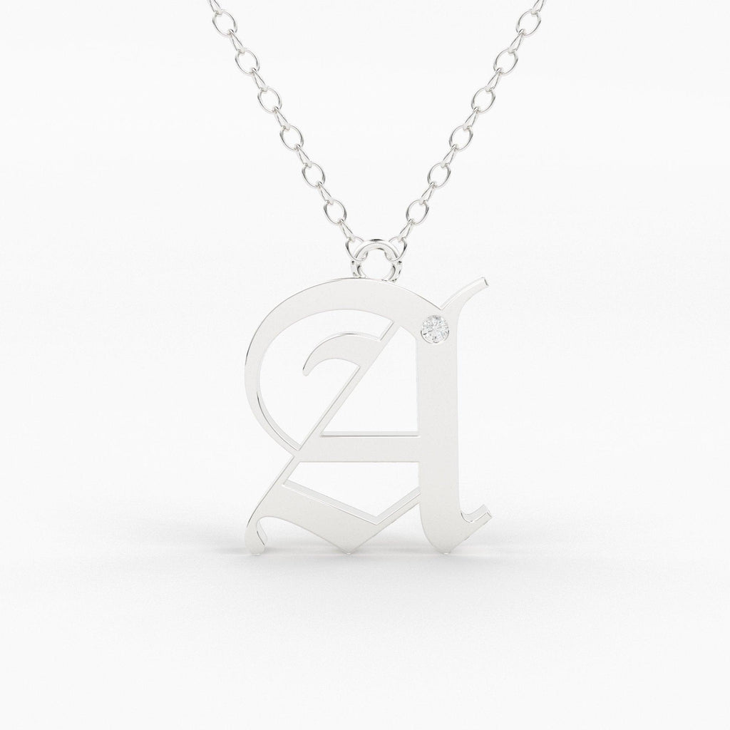 Initial Diamond Necklace / 14k Solid Gold / Letter Necklace / Old English Necklace / Letter Jewelry / Personalized Necklace / Monogram Gift - Jalvi & Co.