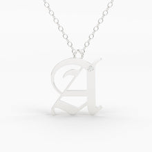 Load image into Gallery viewer, Initial Diamond Necklace / 14k Solid Gold / Letter Necklace / Old English Necklace / Letter Jewelry / Personalized Necklace / Monogram Gift - Jalvi & Co.
