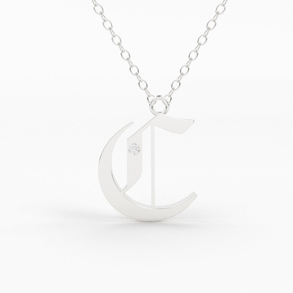 Initial Diamond Necklace / 14k Solid Gold / Letter Necklace / Old English Necklace / Letter Jewelry / Personalized Necklace / Monogram Gift - Jalvi & Co.