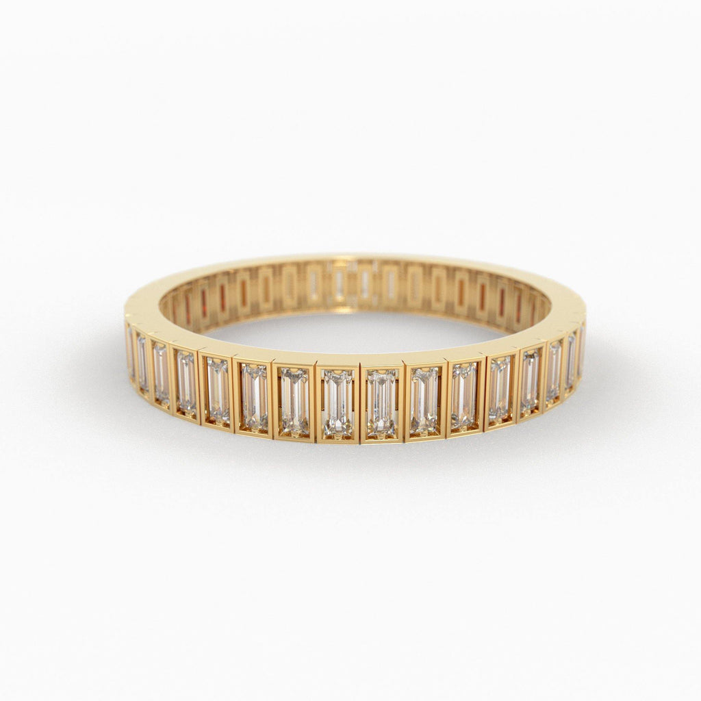 Inlay Full Eternity Ring / Baguette Diamond Full Eternity Diamond Ring for Women in 14k Gold / Prong Setting Baguette Diamond Wedding Ring - Jalvi & Co.