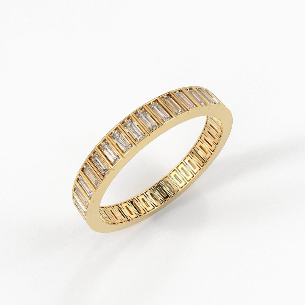 Inlay Full Eternity Ring / Baguette Diamond Full Eternity Diamond Ring for Women in 14k Gold / Prong Setting Baguette Diamond Wedding Ring - Jalvi & Co.