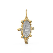 Load image into Gallery viewer, Large Ancient Mauryan Sterling Silver Coin Diamond Solid Gold Pendant / 18K Sapphire Marquise Diamond Green Emerald 14k Gold Charm Necklace - Jalvi & Co.