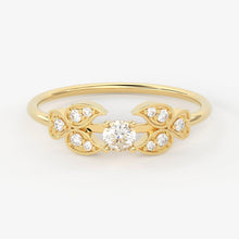 Load image into Gallery viewer, Leaf Diamond Band in 14k Gold / Round Diamond Ring / Gold Band White Diamond Ring / Brilliant Diamond Wedding Band - Jalvi &amp; Co.