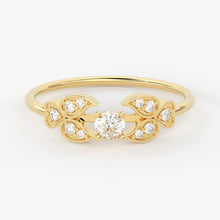 Load image into Gallery viewer, Leaf Diamond Band in 14k Gold / Round Diamond Ring / Gold Band White Diamond Ring / Brilliant Diamond Wedding Band - Jalvi & Co.