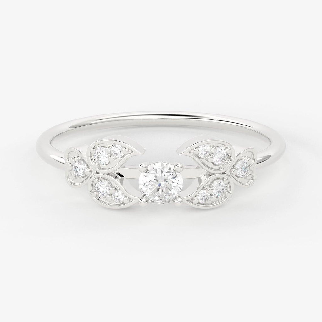 Leaf Diamond Band in 14k Gold / Round Diamond Ring / Gold Band White Diamond Ring / Brilliant Diamond Wedding Band - Jalvi & Co.