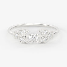 Load image into Gallery viewer, Leaf Diamond Band in 14k Gold / Round Diamond Ring / Gold Band White Diamond Ring / Brilliant Diamond Wedding Band - Jalvi & Co.