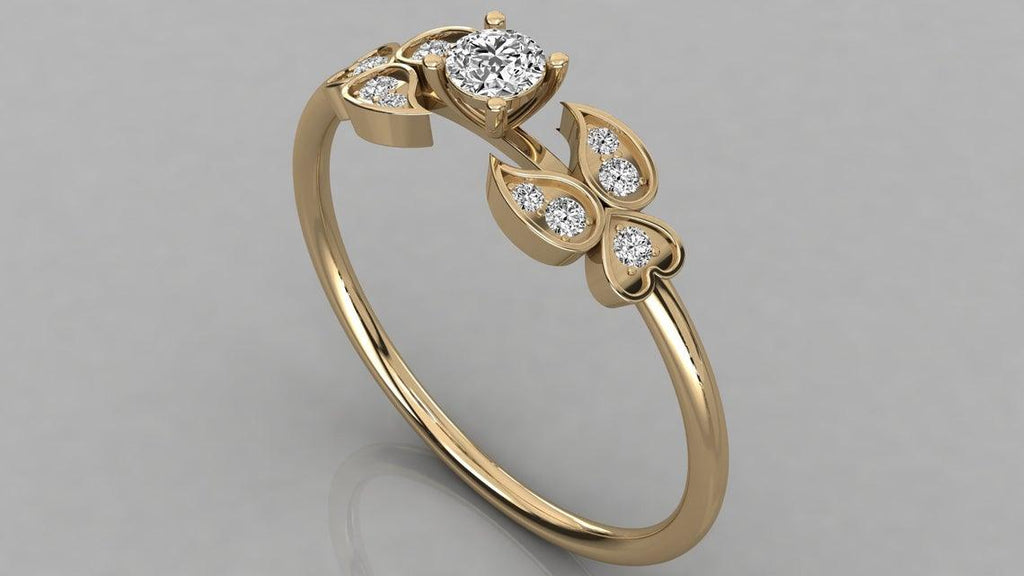 Leaf Diamond Band in 14k Gold / Round Diamond Ring / Gold Band White Diamond Ring / Brilliant Diamond Wedding Band - Jalvi & Co.