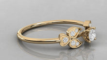 Load image into Gallery viewer, Leaf Diamond Band in 14k Gold / Round Diamond Ring / Gold Band White Diamond Ring / Brilliant Diamond Wedding Band - Jalvi & Co.