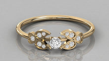 Load image into Gallery viewer, Leaf Diamond Band in 14k Gold / Round Diamond Ring / Gold Band White Diamond Ring / Brilliant Diamond Wedding Band - Jalvi & Co.