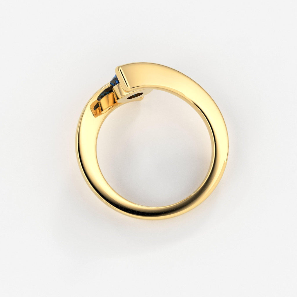 1 Carat+ Round Blue Sapphire Engagement Ring / Tension Set Sapphire Ring / Bypass Solitaire Ring / Unheated Sapphire Gemstone 18K Gold Ring - Jalvi & Co.