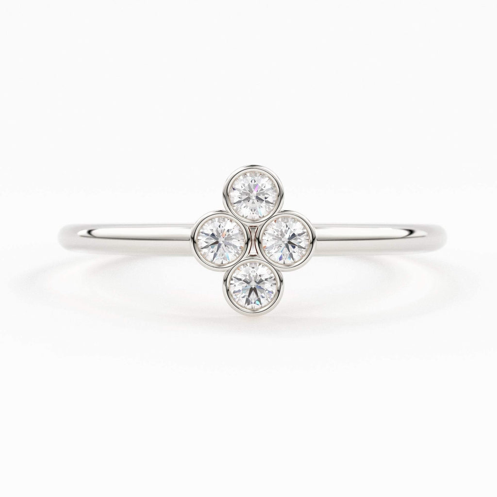 14k Gold Bezel Setting Diamond Ring / Dainty Diamond Ring / Thin Diamond Ring / Gold Diamond Ring / Four Stone Ring / Simple Diamond Ring - Jalvi & Co.
