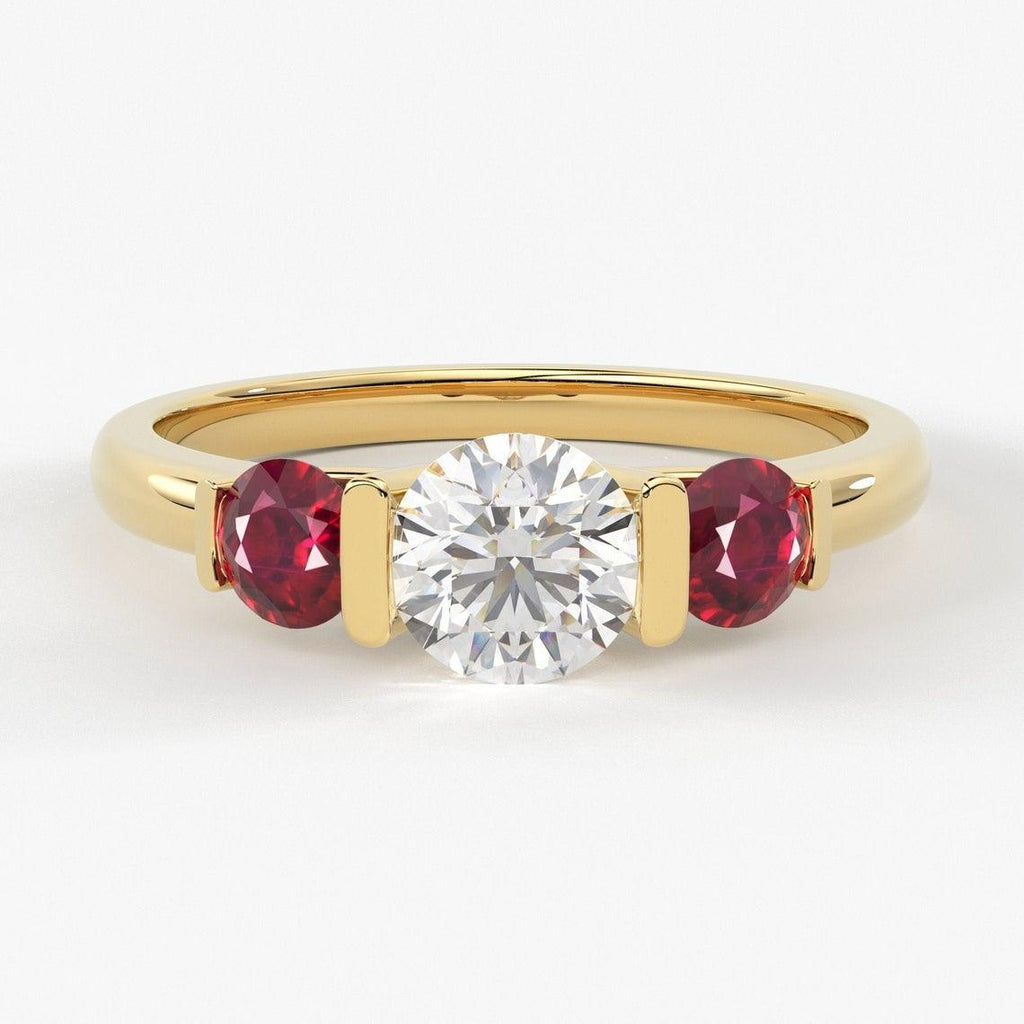 14k Gold Diamond Engagement Ring / 5.20mm Round Diamond Ruby Ring / Unique Natural Ruby and Diamond Ring / July Birthstone Gift - Jalvi & Co.